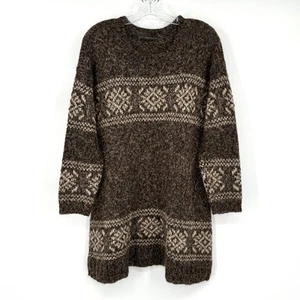 Peruvian Connection Fair Isle Alpaca Tunic Women Size Large Brown/Beige Pockets - Picture 1 of 7