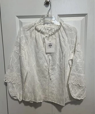 Top campesino con ojales blanco roto para mujer de Downeast talla S nuevo con etiquetas venta al por menor $42 Foto 1 de 4