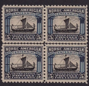 1925 Norse American Sc 621 5c blue XF line block of 4 MNH OG CV $85 (3Y - Picture 1 of 1