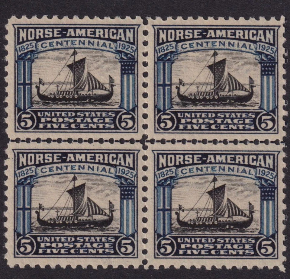 1925 Norse American Sc 621 5c blue XF line block of 4 MNH OG CV $85 (3Y - Image 1 of 1