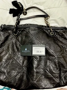 Authentic Lanvin Black Leather Diamond Stitch Bow Tie Tote - Picture 1 of 15