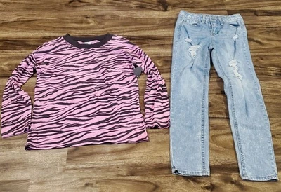 NUEVO CON ETIQUETAS Camisa LS y Jeans Vigoss The Ace Jeggings Para Niñas Talla 7/8 8 Rosa Estampado Cebra Foto 1 de 4