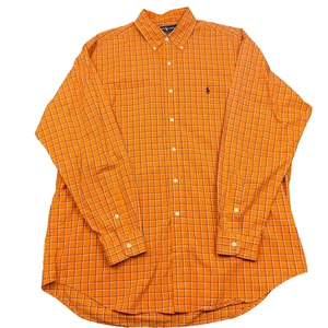 Ralph Lauren Blake camicia a quadri con bottoni uomo grande manica lunga arancione - Foto 1 di 9