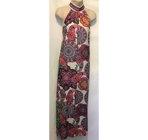 New Next Size 10 Pink Green Floral Paisley Embellished Neck Maxi Dress Summer - Picture 1 of 13