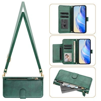 Crossbody Zipper 7 Cards Wallet Case Flip Stand Cover For iPhone Samsung Huawei - Image 1 of 4