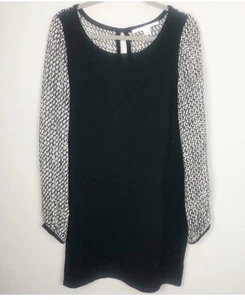 DIANE VON FURSTENBERG WOOL AND SILK BLACK DRESS SZ L - Picture 1 of 11