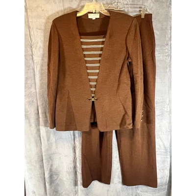 St. John Collection Knit 3-Piece Brown Set Jacket Top Pants Size 12 14 Medium - Image 1 of 4