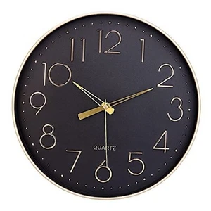 Wall Clock 12" Silent Non Ticking Arabic Numeral Clock Round Decorative Black - Picture 1 of 8