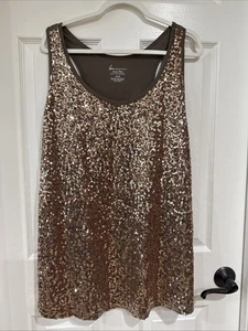 Camiseta sin mangas Lane Bryant para mujer talla 26/28 divertida y coqueta de algodón modal lentejuelas marrón - Imagen 1 de 10