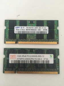 2 x 1Gb DDR2- 5300 Laptop Memory Samsung M470T2953EZ3-CE6 0735 Hynix 2Rx8 PC2 - Picture 1 of 2