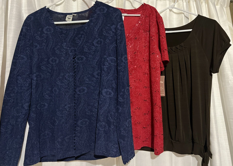 Lote de 5 Blusas! ~ Blusa St Johns Bay Feminina Top L Grande Bordada ~ Top Apt 9~ - Imagem 1 de 4