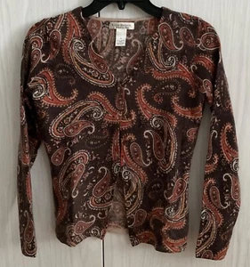 NWOT Susan Bristol Cardigan Rust Brown 100% Marino Wool Paisley Sweater Women S - Picture 1 of 8