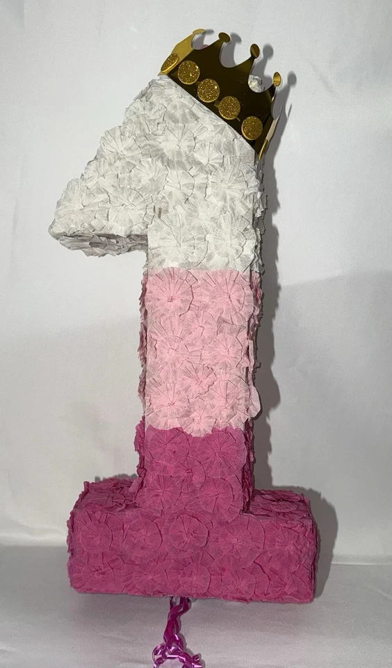 My First Year , First Month Baby Girl Piñata Handmade Pink And White 14x30 - Image 1 of 1