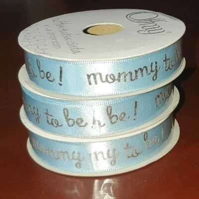 New Lot Of 3 Offray Boy Baby Shower Ribbon Silky Mommy To Be, Blue, 5/8x 9ft - Image 1 of 4