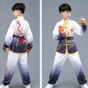 Kids Girls Boys Outfit Long Sleeve Top Pants Chinese Dragon Pattern Stage Show - Picture 1 of 16