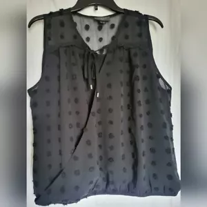 Belldini Damen schwarz ärmellos V-Ausschnitt Schweizer Punkte Chiffon Bluse XL neu ohne Etikett - Bild 1 von 5