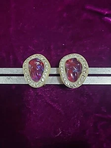 Pendientes de estrás vintage Lucite rojo crema púrpura clip envío gratuito - Imagen 1 de 2