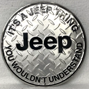 VINTAGE IT'S A JEEP THING ADVERTISING SIGN,DEALER?12"ROUND,DIAMONDPLATE,GIFT!TIN - Picture 1 of 4