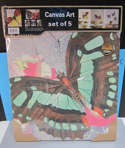 Canvas Art Set of 5 Butterfly Motif 3 Sizes - Picture 1 of 3