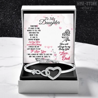 父亲女儿心形手链,送给女儿珠宝礼物爸爸爱女孩 — 第 1/4 张图片