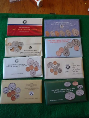 1987 thru 1994 U.S. Mint sets uncirculated unbroken sets - Image 1 of 4