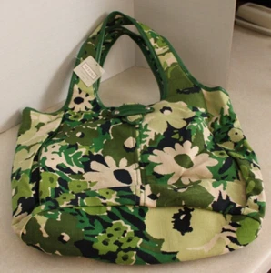 MERONA Bright Green and Tan Floral Pattern Bag Carry-On Tote 10"h & 13"w - Picture 1 of 3