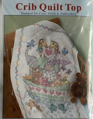 Jack Dempsey 针艺术套件婴儿床被子上衣 #4060-39 诺亚方舟婴儿淋浴礼物 — 第 1/4 张图片