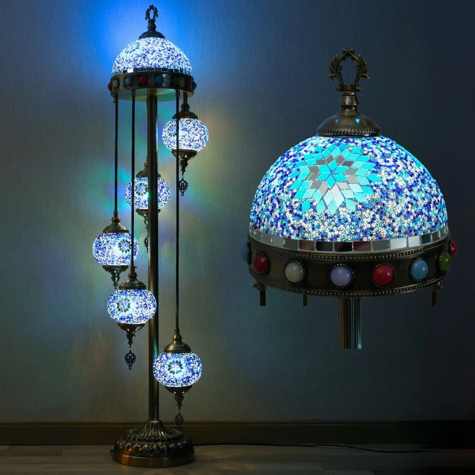 Turkish Floor Lamp with Upgraded Lampshade Mosaic Floor Lamp for Home Decor - Image 1 of 4