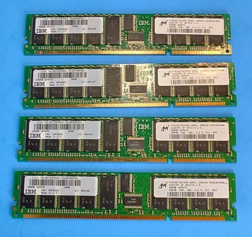 Micron 1GB Kit (4x256MB) 32Mx72 DDR-266 PC2100 CL2.5 ECC REG Server Ram Memory - Image 1 of 1