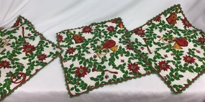 Vintage Christmas Tableclothes 6 Napkins Musical Instruments Holly Poinsettias - Picture 1 of 12