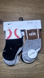 Paquete de 6 calcetines para bebé Nike - deportes béisbol fútbol - talla 12-24M - Imagen 1 de 7