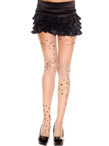 sexy MUSIC LEGS sheer SEE through HEARTS stars PRINT pantyhose NYLONS stockings - Picture 1 of 2