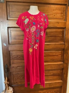 Vestido Johnny Was LA Sheri Tejido Relajado Rosa Bordado Floral M - Imagen 1 de 10