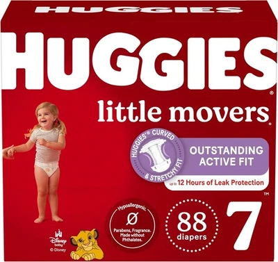 Pañales Huggies talla 7, pañales para bebé Little Movers, talla 7 (41+ libras), 88 unidades Foto 1 de 4