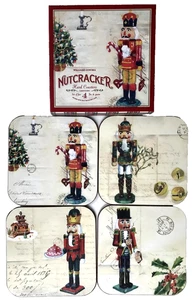 Set of 4 Williams-Sonoma Nutcracker Soldier 4 1/2" Coasters New in Storage Box - Picture 1 of 13