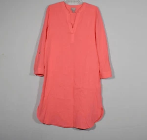 Chico's Damen Calypso Koralle Baumwolle Gaze Kleid gerollt Tab Ärmel - Gr. O - Bild 1 von 5
