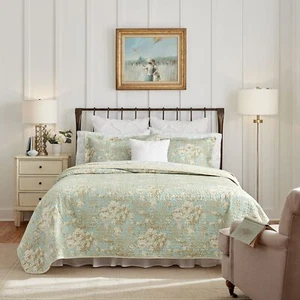 Laura Ashley Home - King Quilt Set, Cotton Reversible Bedding with Matching S... - Picture 1 of 11
