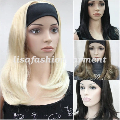Charm Ladies Shoulder Length Wig Black/Brown Red /blonde 3/4 with headband Wigs - Image 1 of 4