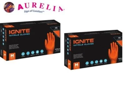 2 x Box of 100 Aurelia Ignite 7.0 mil Heavy Duty Textured Orange Nitrile Glove
