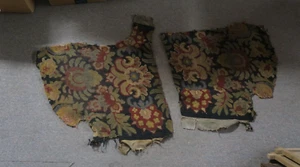 Set of 2 Antique Handmade French Tapestry fragment 18"x22" Floral Needlepoint - Picture 1 of 12