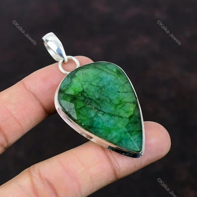 Regalo Para Mujer Colgante Plata de Ley 925 Zambia Esmeralda Piedras Preciosas Hecho a Mano Foto 1 de 4