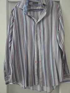 Men's Thomas Dean Multicolor Stripes Long Sleeve Button Up Dress Casual Shirt Si - Picture 1 of 7