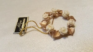 Alice Caviness schöne runde Rosen & Blätter Brosche Anstecknadel - 12 Kt Gold gefüllt - Bild 1 von 5