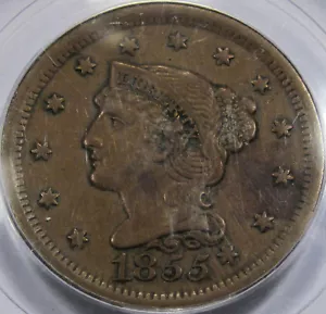 1855 Braided Hair Large Cent PCGS XF-45 "Knob on Ear" Variety! Nice and Original - Picture 1 of 11