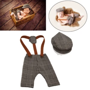 Newborn Baby Boy Overalls Braces Pants Romper Cap Photography Props Studio Photo - Picture 1 of 14