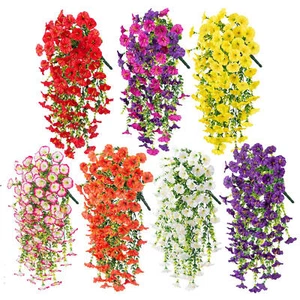 Artificial Hanging Flowers for Outdoor 2PCS Fake Petunias Silk Flowers UV Resist - Foto 1 di 19