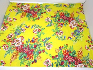 Vintage Fabric Large Scale Flower Bouquet and Birds Yellow Background 24" x 60" - Picture 1 of 6
