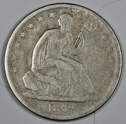 1862-s Seated Liberty Half.  Civil War Era.  About XF.  187560 Cover