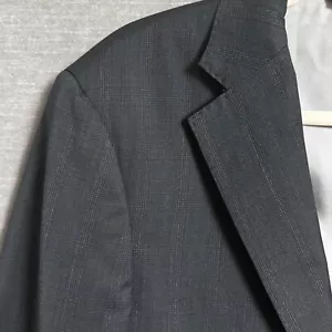 Samuelsohn Sport Coat 40S Charcoal Gray Blue Plaid Super 130s Wool Blazer Jacket - Picture 1 of 13