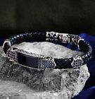 925k Silver Handmade Leather Bracelet , Natural Black Onyx Stone Bracelet